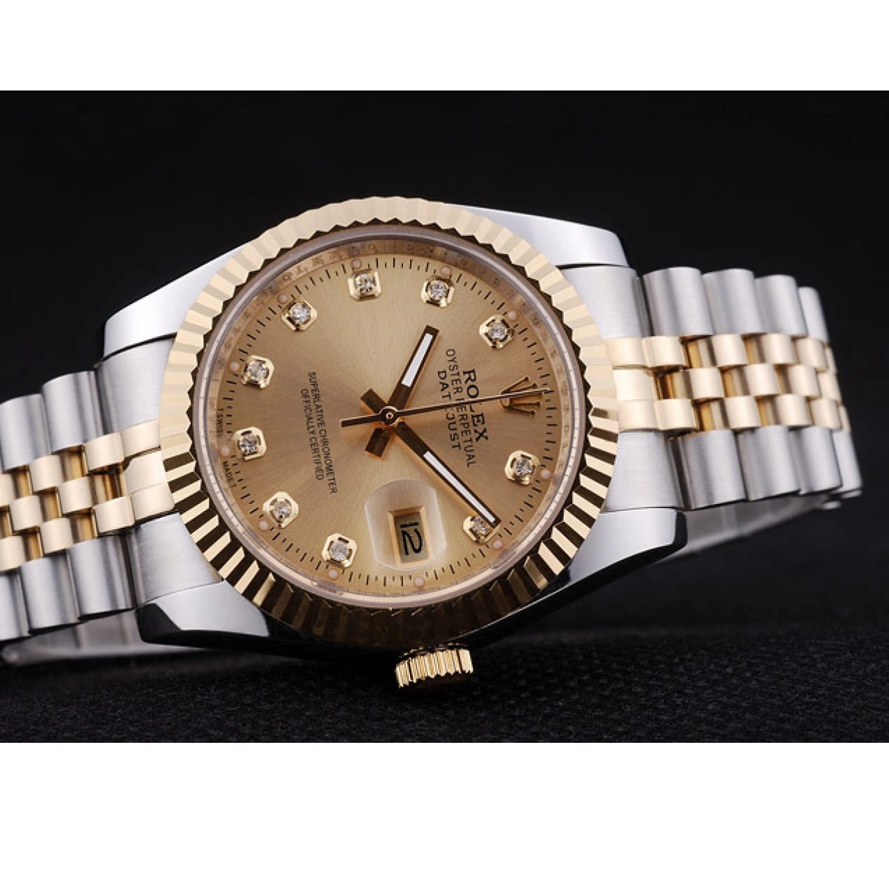 Best AAA Replica Sites Ribbed Diamonds Bezel Rolex 7452 Datejust Dial Gold 0611